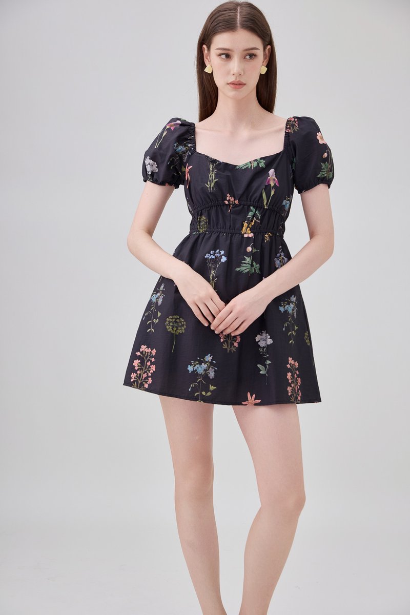 Chaya Botanical Garden Smocked Waist Dress Romper In Black