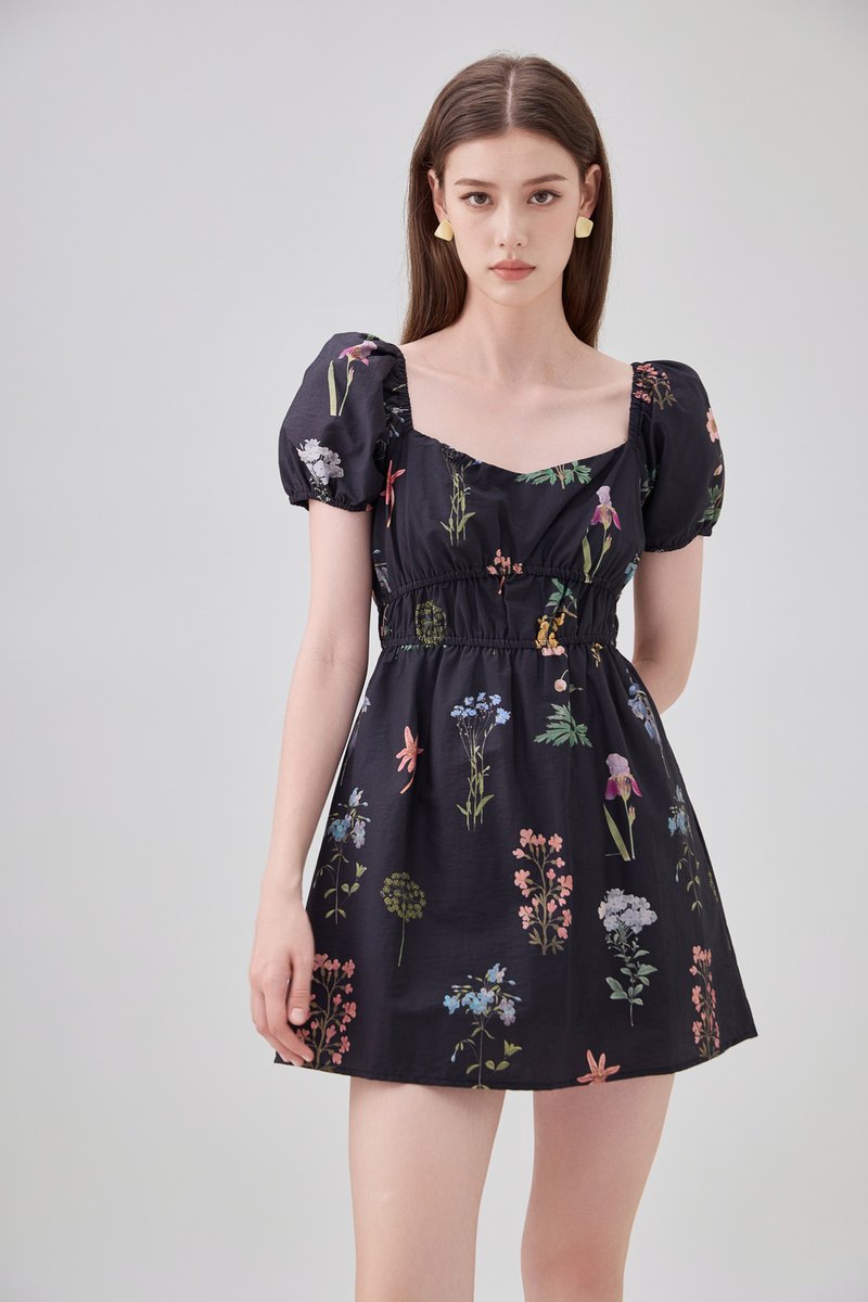 Chaya Botanical Garden Smocked Waist Dress Romper In Black