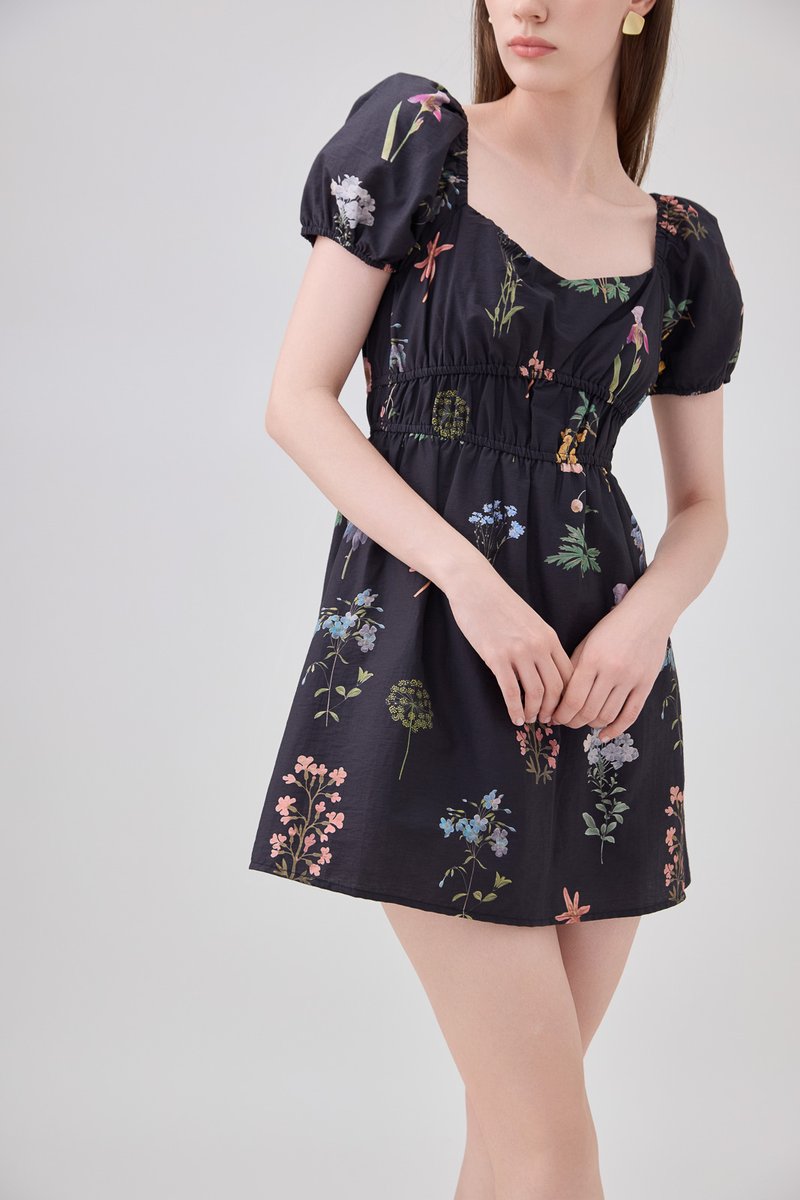 Chaya Botanical Garden Smocked Waist Dress Romper In Black