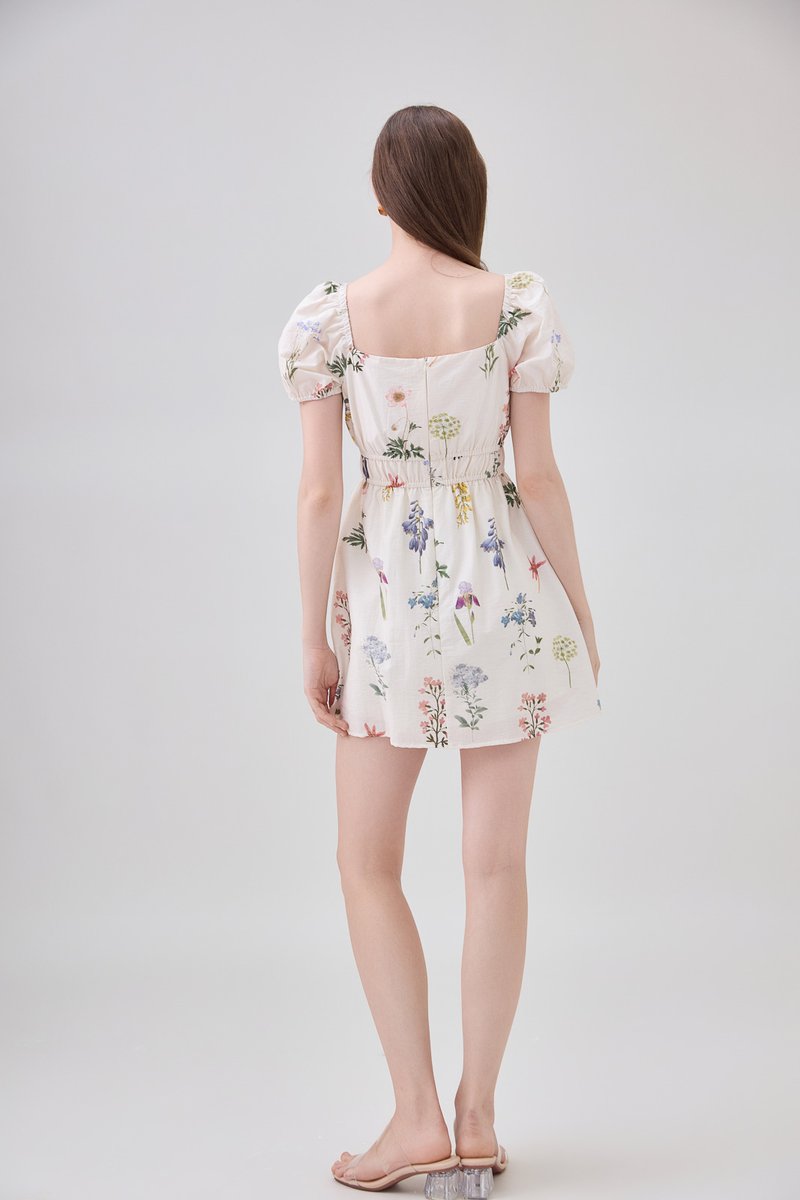Chaya Botanical Garden Smocked Waist Dress Romper In Light Cream