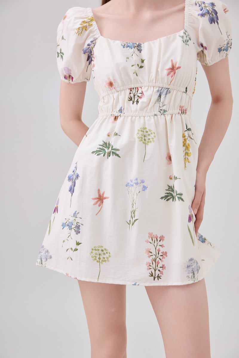 Chaya Botanical Garden Smocked Waist Dress Romper In Light Cream