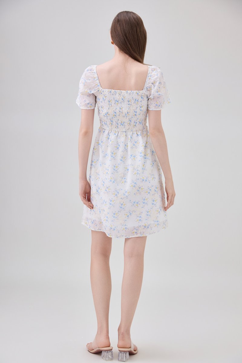 Renata Embroidery Smocked Floral Dress In Yellow