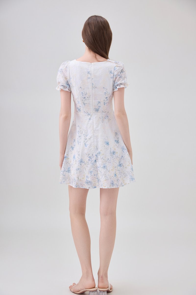 Elle Embroidery Floral Dress In Blue