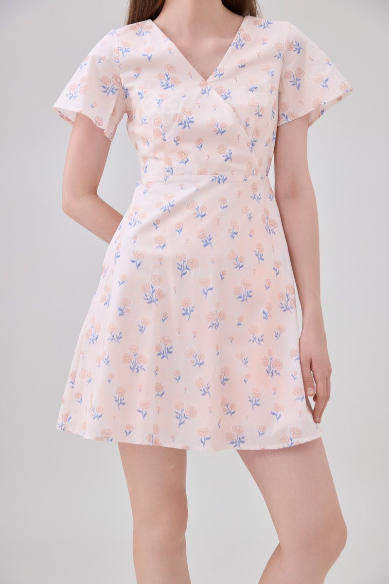 Gracelynn Printed Faux Wrap Floral Dress In Pink