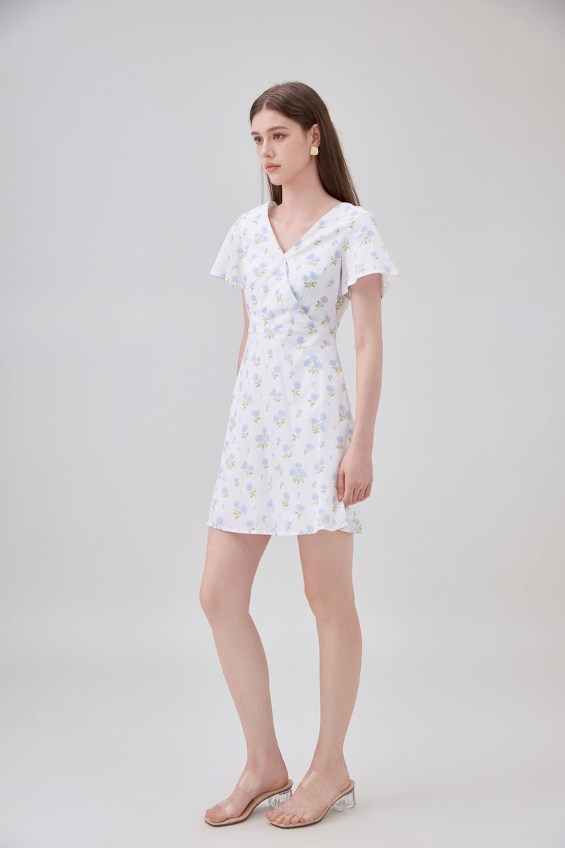 Gracelynn Printed Faux Wrap Floral Dress In White