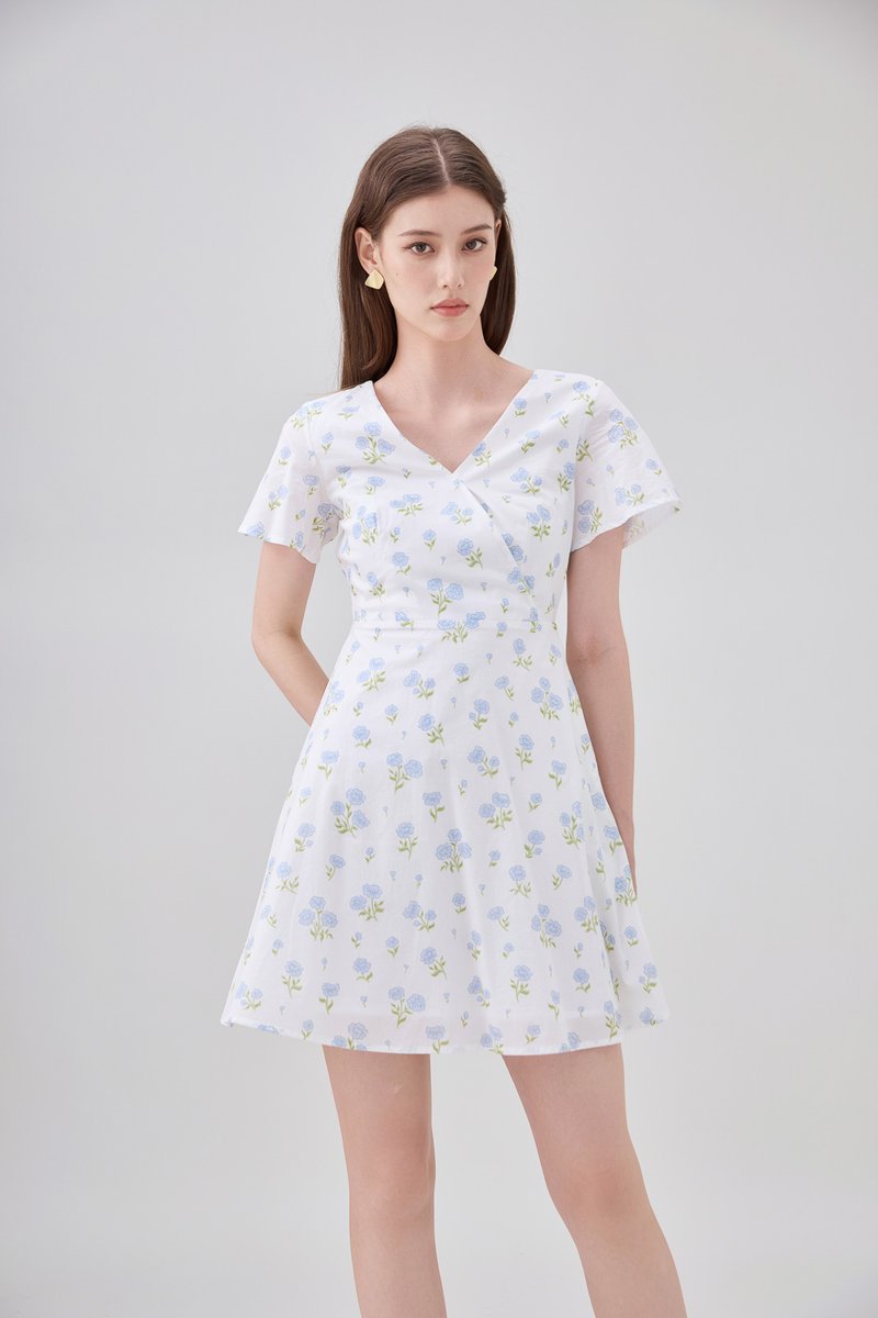 Gracelynn Printed Faux Wrap Floral Dress In White