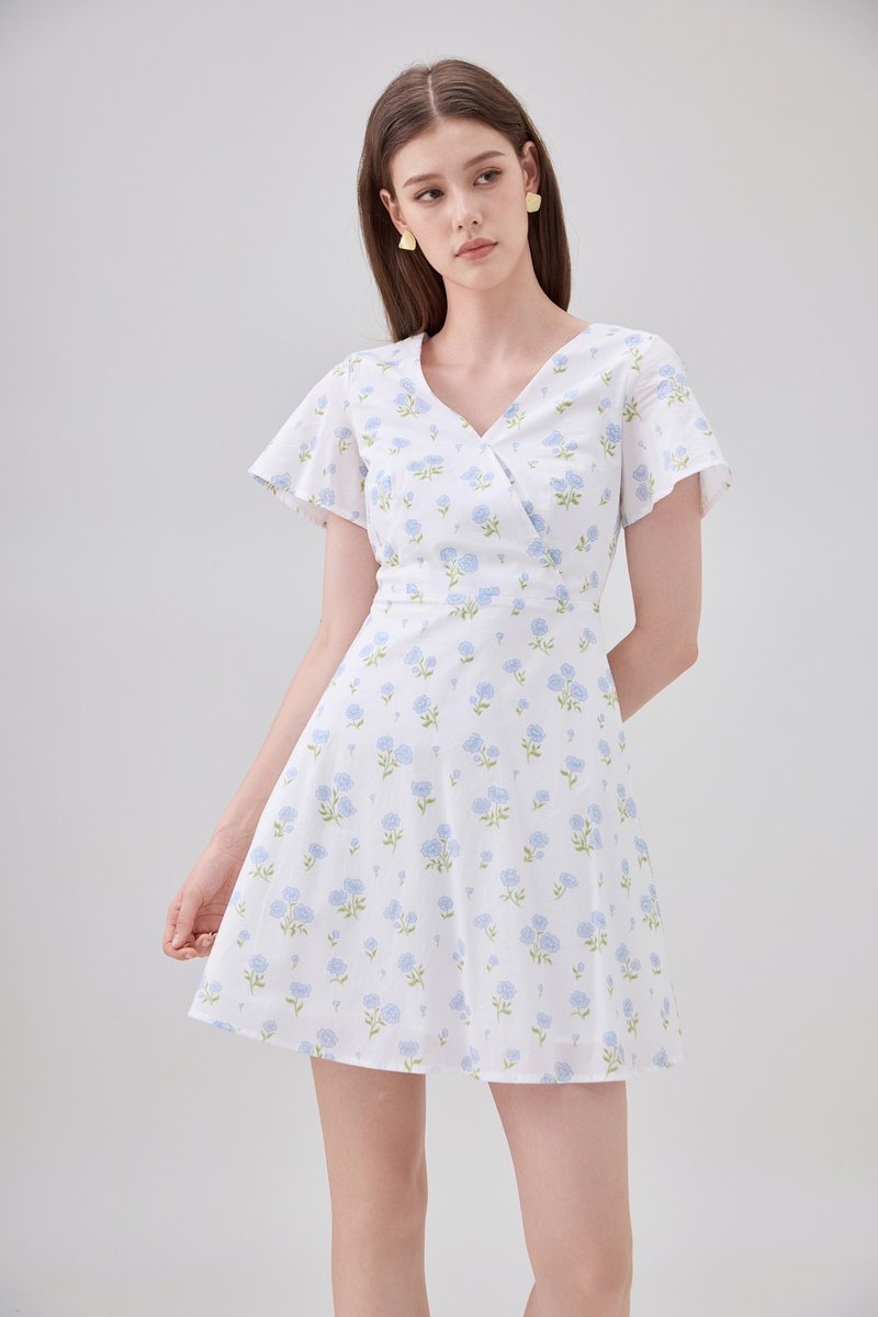 Gracelynn Printed Faux Wrap Floral Dress In White