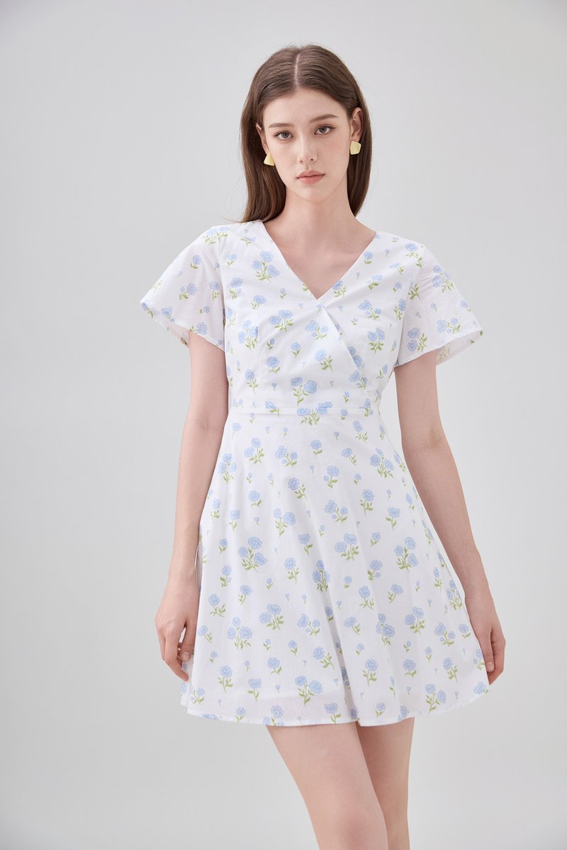 Gracelynn Printed Faux Wrap Floral Dress In White