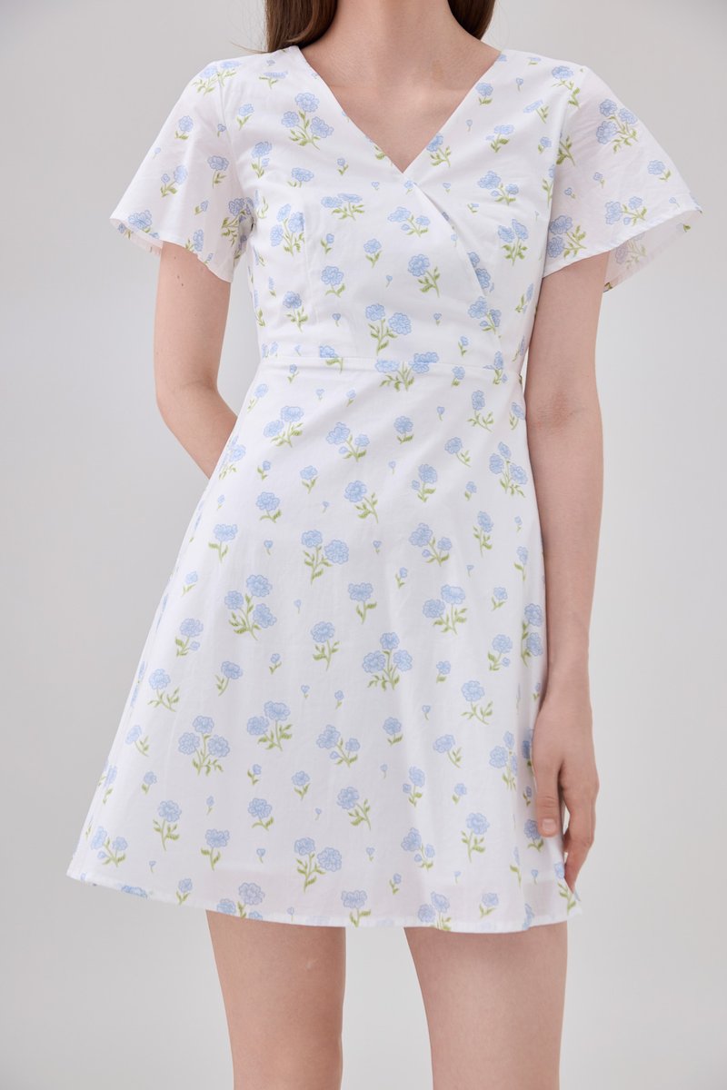 Gracelynn Printed Faux Wrap Floral Dress In White