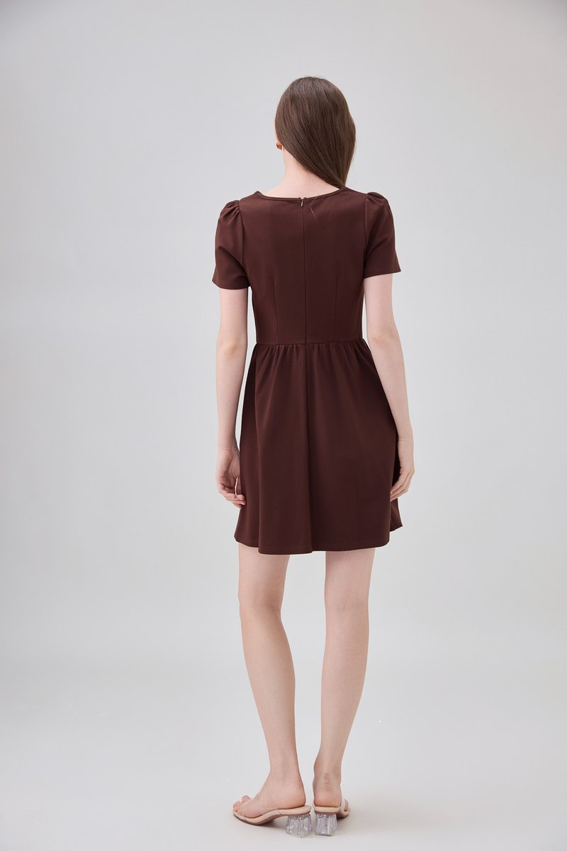 Noa Button Cotton Dress In Chocolate
