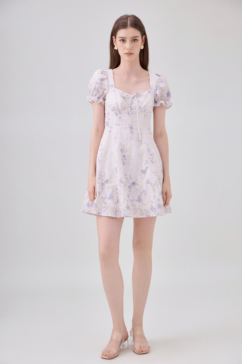 Elle Embroidery Floral Dress In Lilac