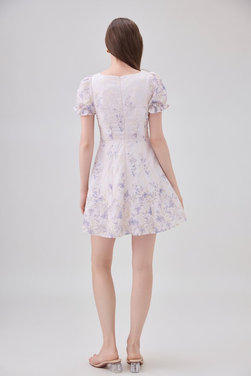 Elle Embroidery Floral Dress In Lilac
