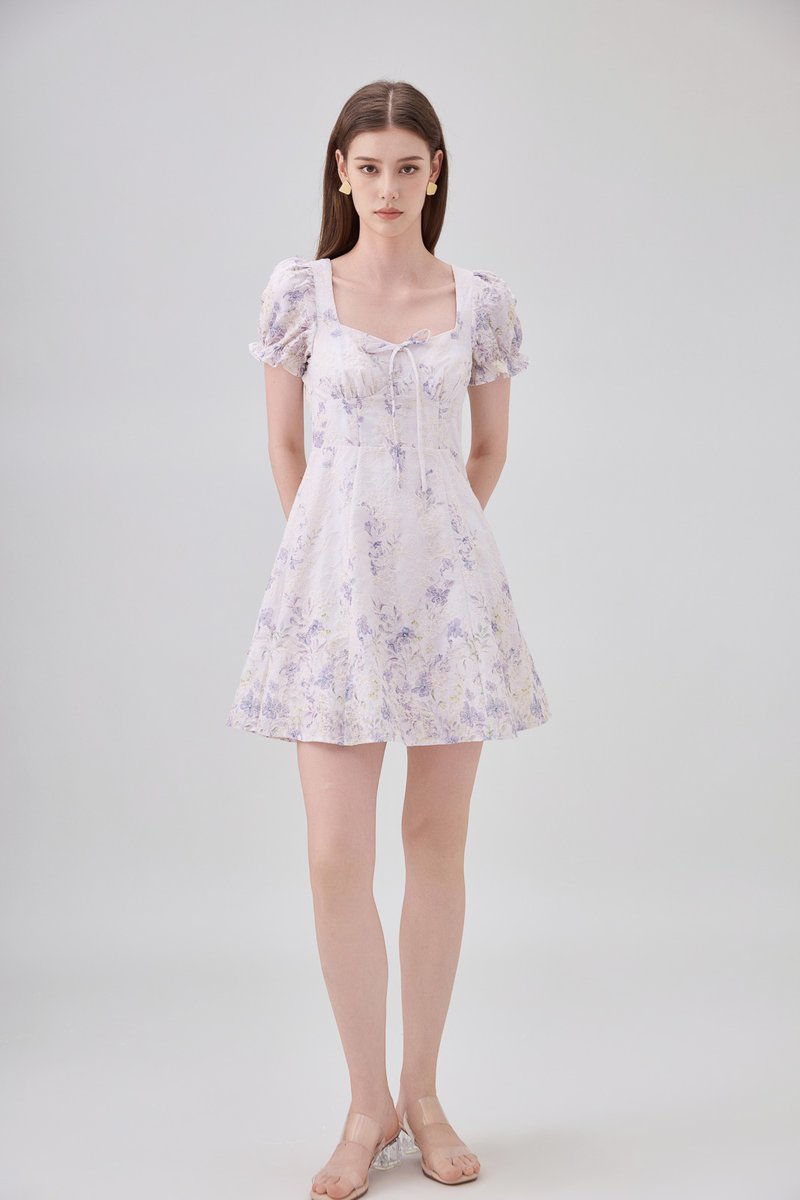 Elle Embroidery Floral Dress In Lilac