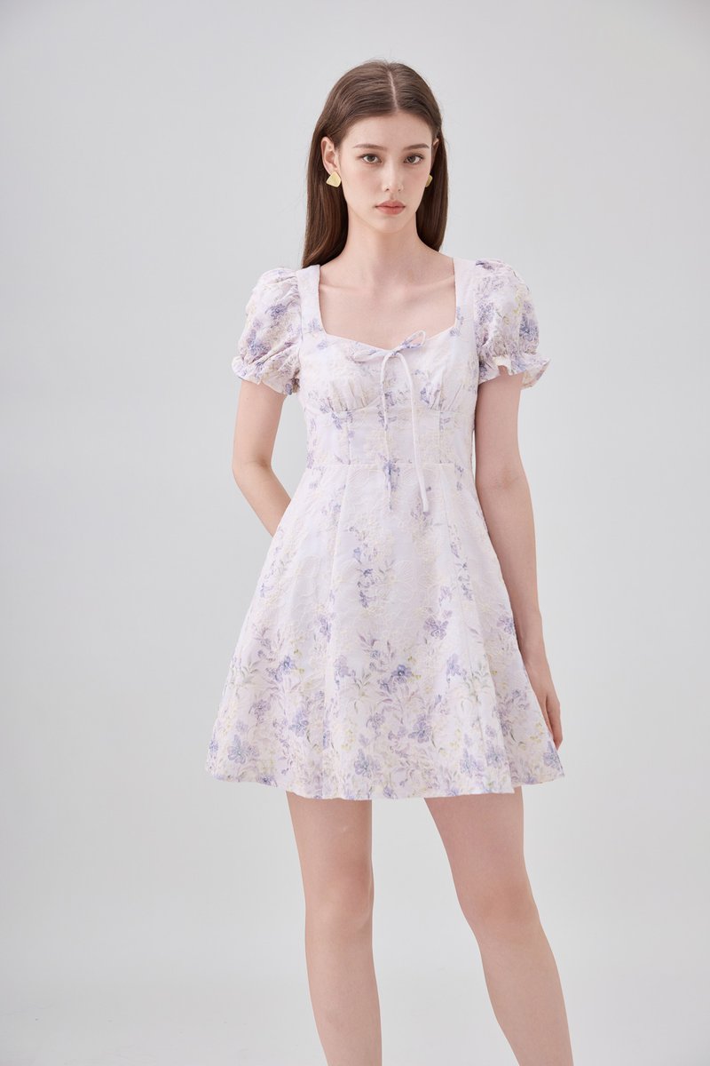 Elle Embroidery Floral Dress In Lilac