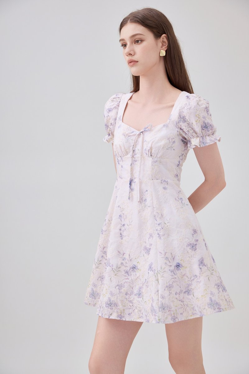 Elle Embroidery Floral Dress In Lilac