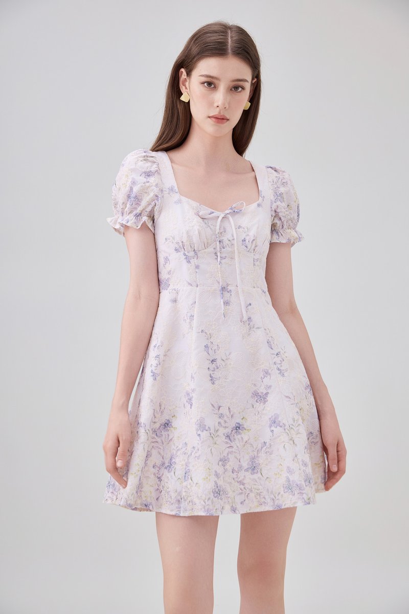 Elle Embroidery Floral Dress In Lilac