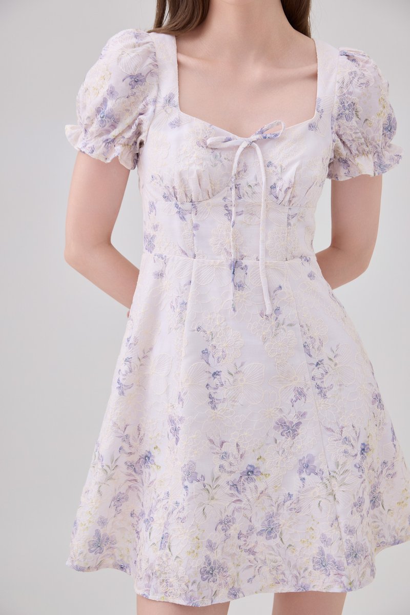 Elle Embroidery Floral Dress In Lilac