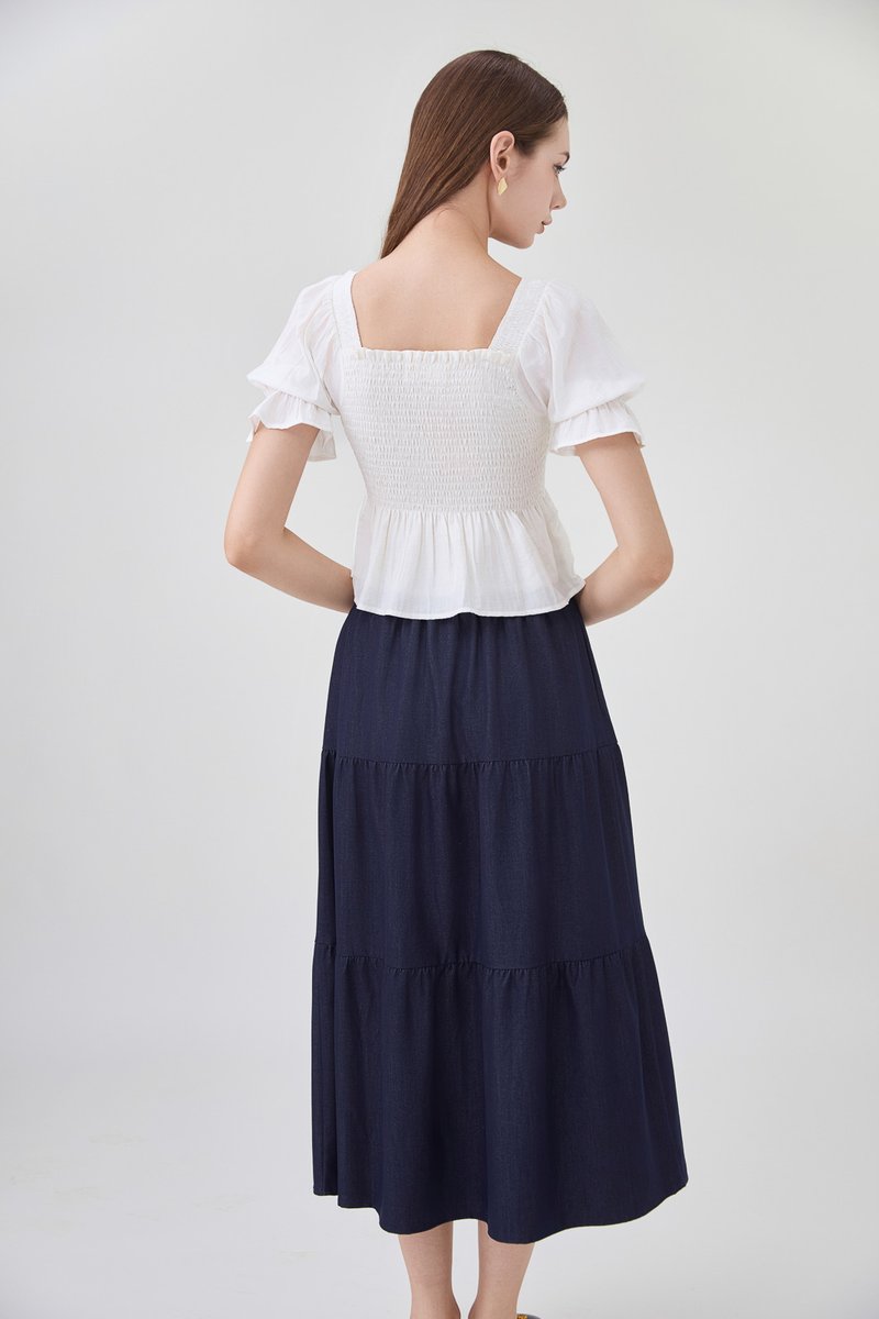 Ariyah Smocked Ruched Ruffles Top In White