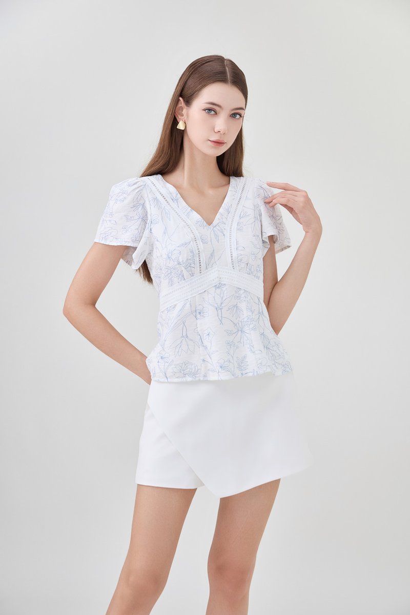 Lia Botanical Sketch Crochet Top in White