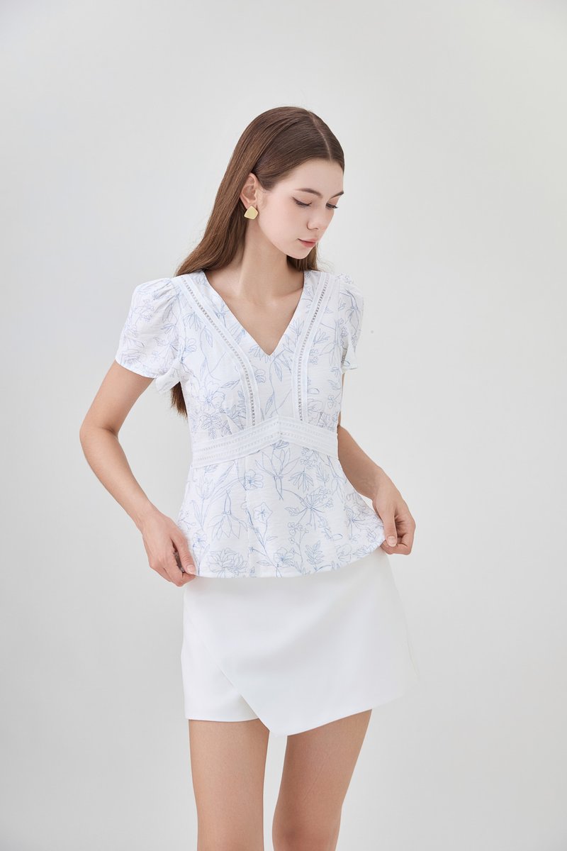Lia Botanical Sketch Crochet Top in White