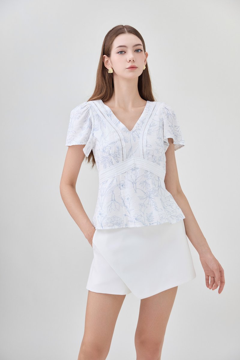 Lia Botanical Sketch Crochet Top in White