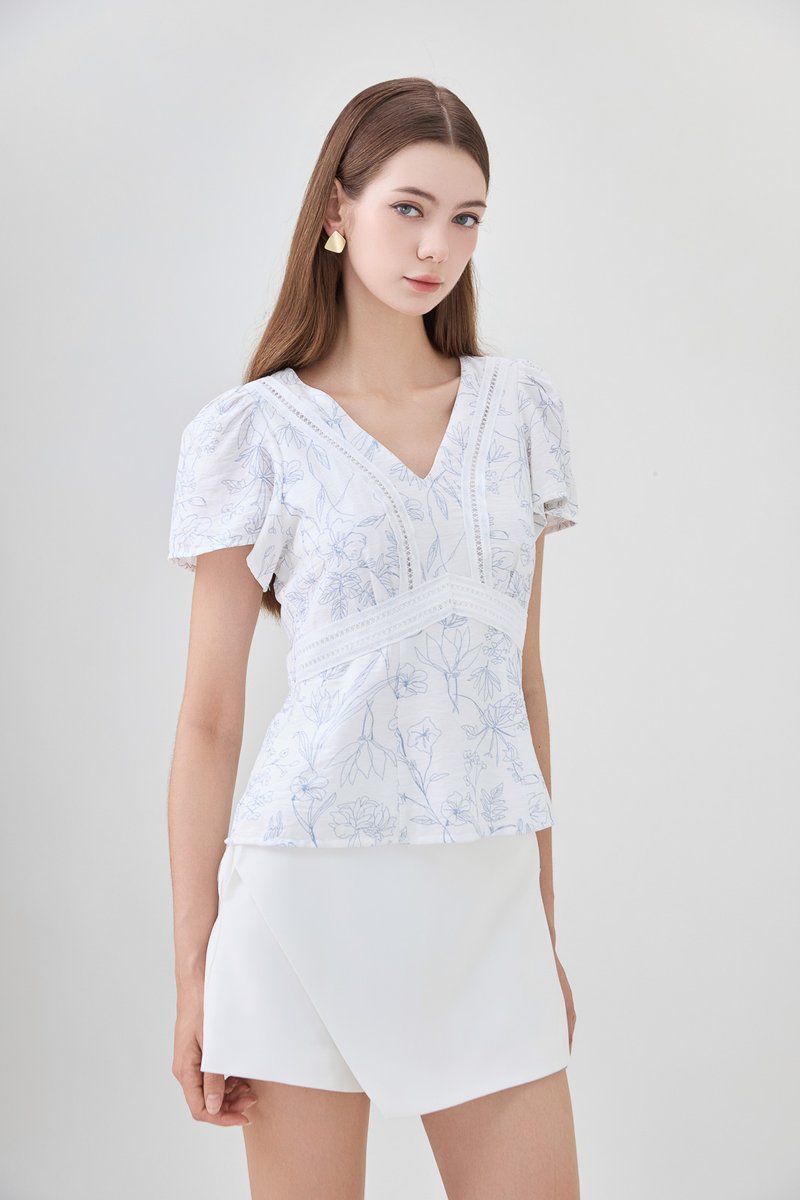 Lia Botanical Sketch Crochet Top in White