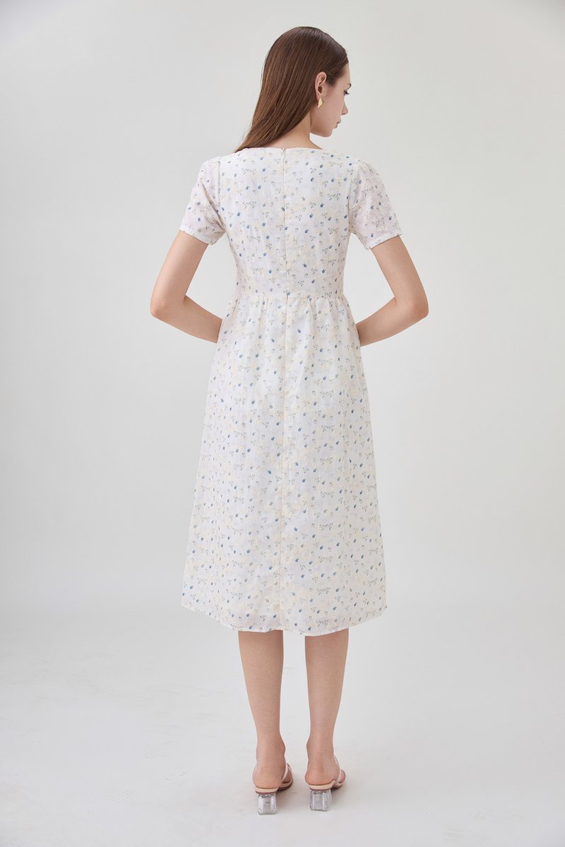 Elodie Floral Empire Waist Midi Dress In Blue Wildflower&nbsp;