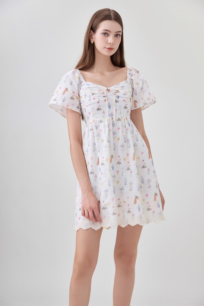 Adelyn Embroidery Sweetheart Ribbon Dress In Meadow Floral