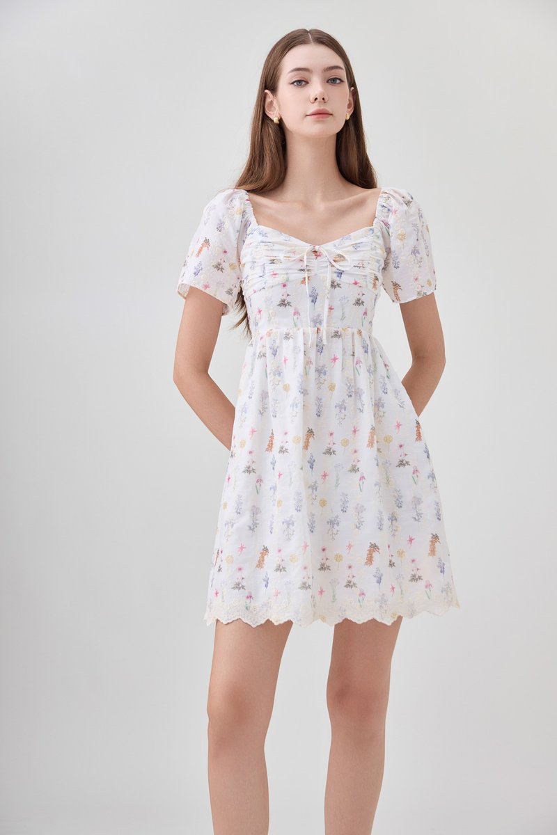Adelyn Embroidery Sweetheart Ribbon Dress In Meadow Floral