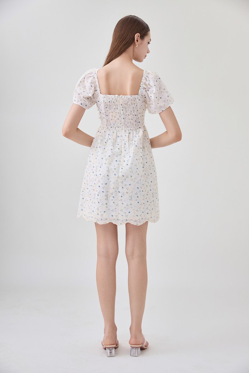 Adelyn Embroidery Sweetheart Ribbon Dress In Blue Wildflower