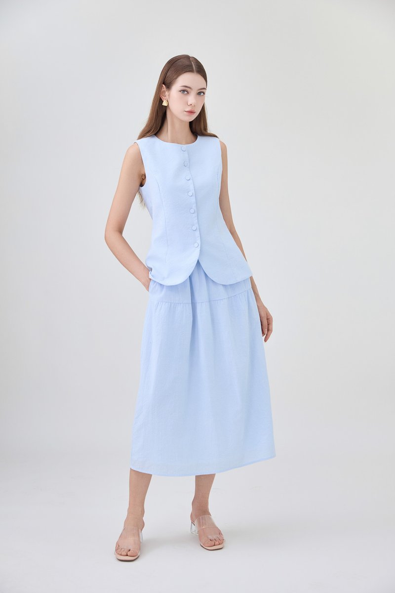 Mallory Elastic Waist Pinstripe Midi Skirt