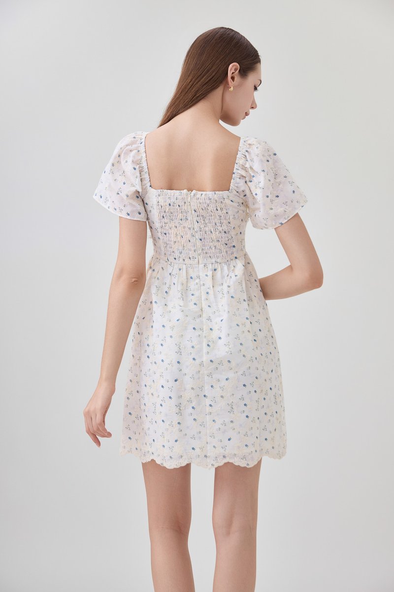 Adelyn Embroidery Sweetheart Ribbon Dress In Blue Wildflower