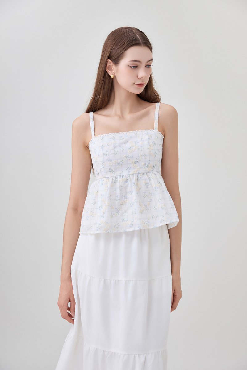 Kyla Embroidery Camisole Babydoll Top In Floral
