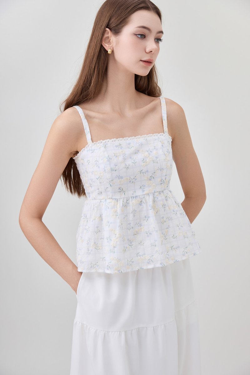 Kyla Embroidery Camisole Babydoll Top In Floral