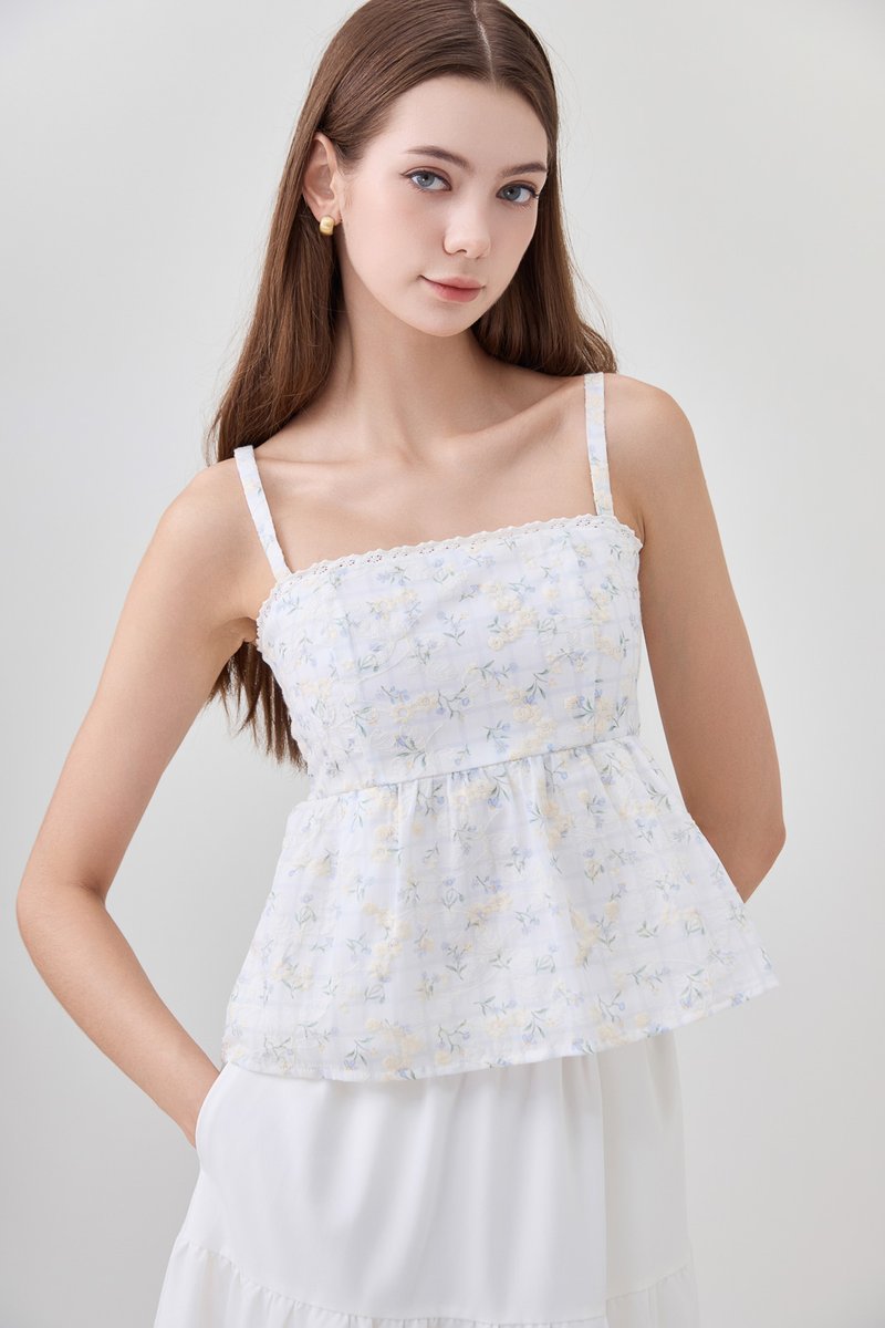 Kyla Embroidery Camisole Babydoll Top In Floral