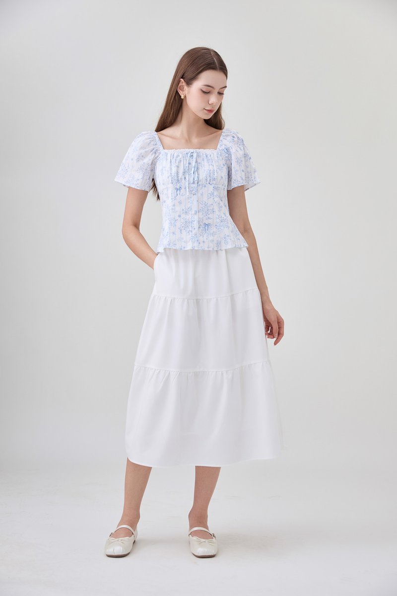 Bristol Printed Ruched Top In Blue