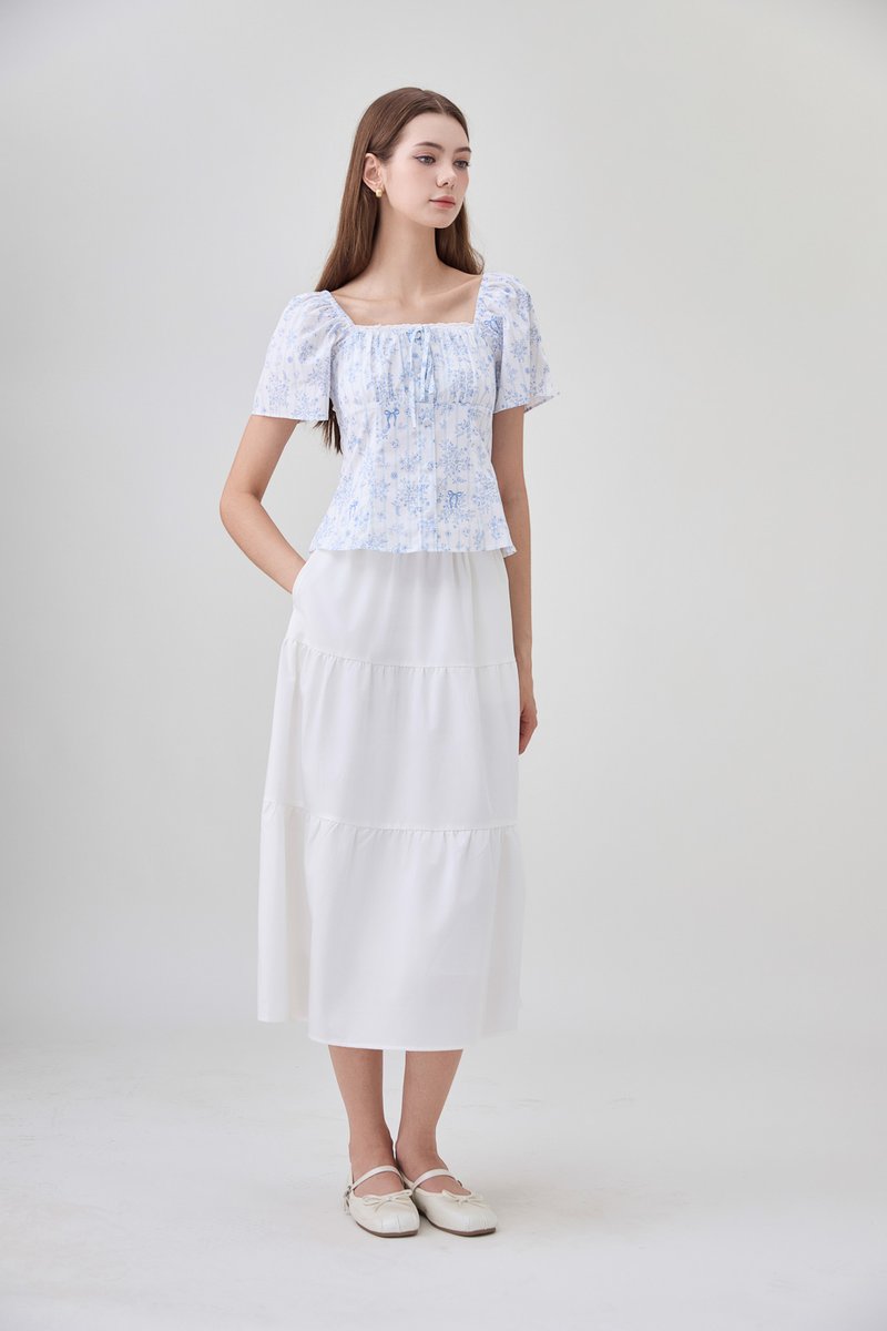 Bristol Printed Ruched Top In Blue