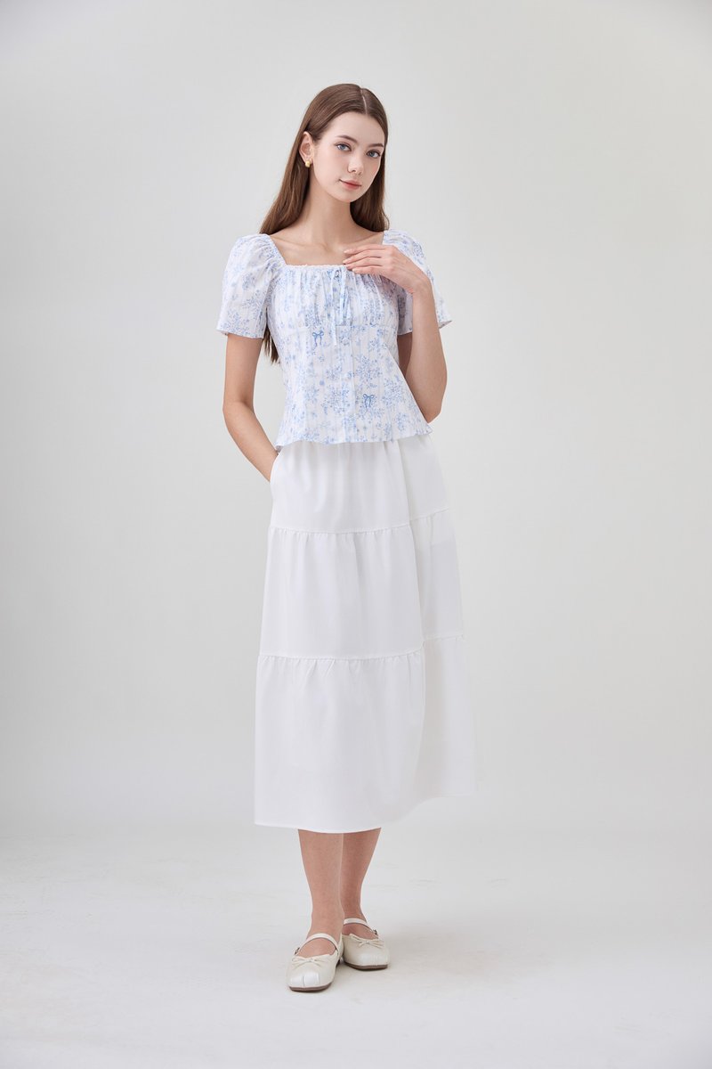 Bristol Printed Ruched Top In Blue