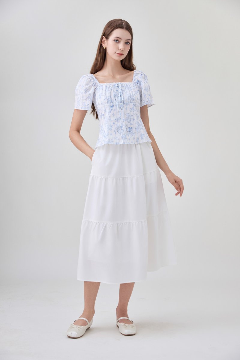 Bristol Printed Ruched Top In Blue