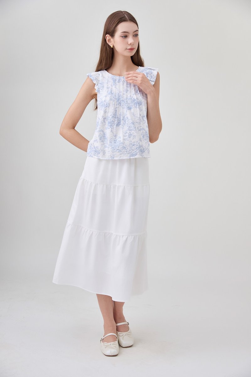 Romina Toile Pleated Ruffle Top