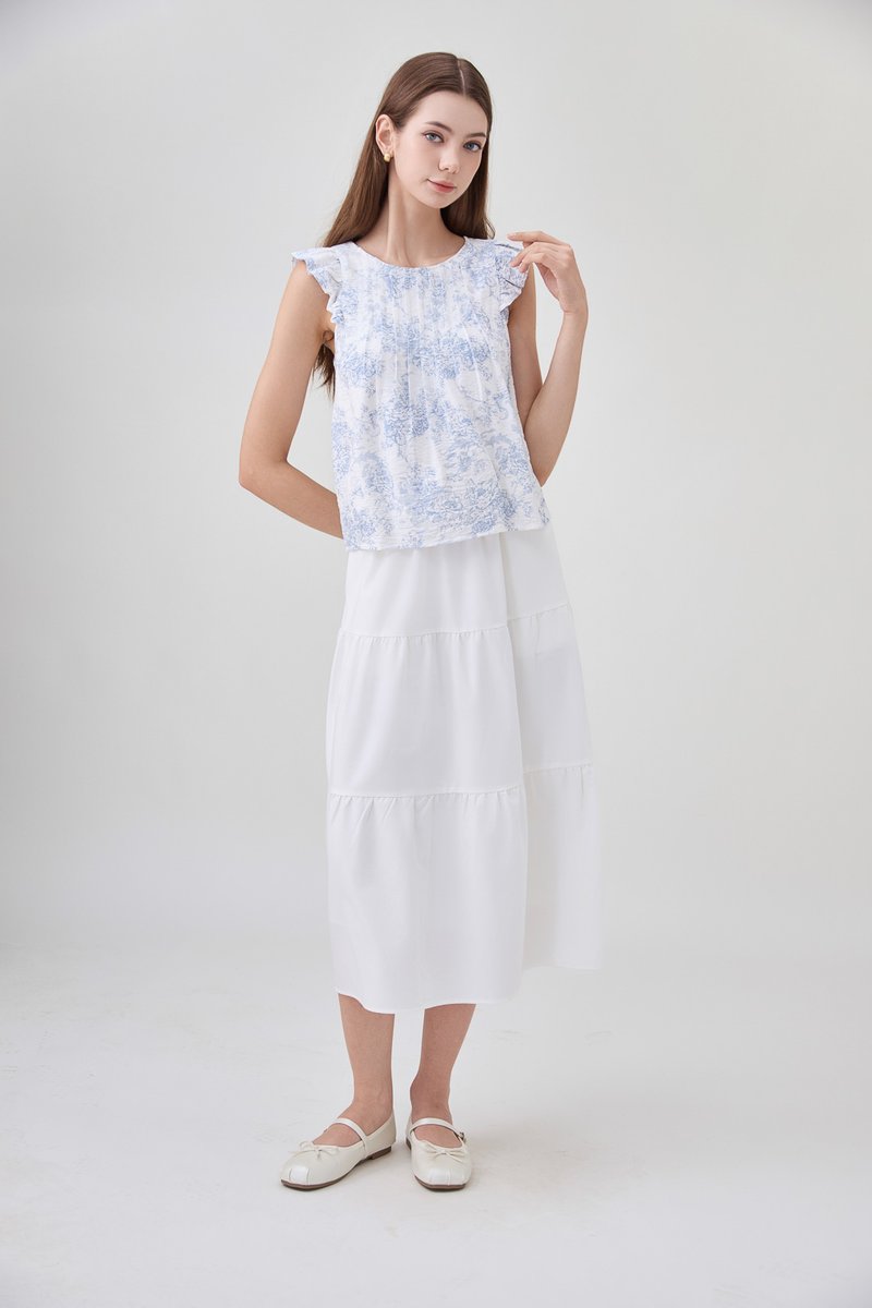 Romina Toile Pleated Ruffle Top