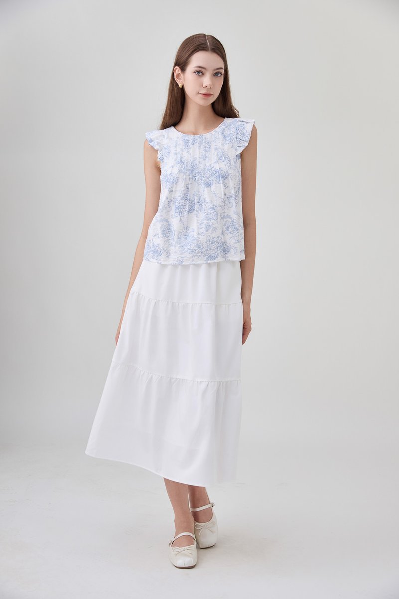 Romina Toile Pleated Ruffle Top