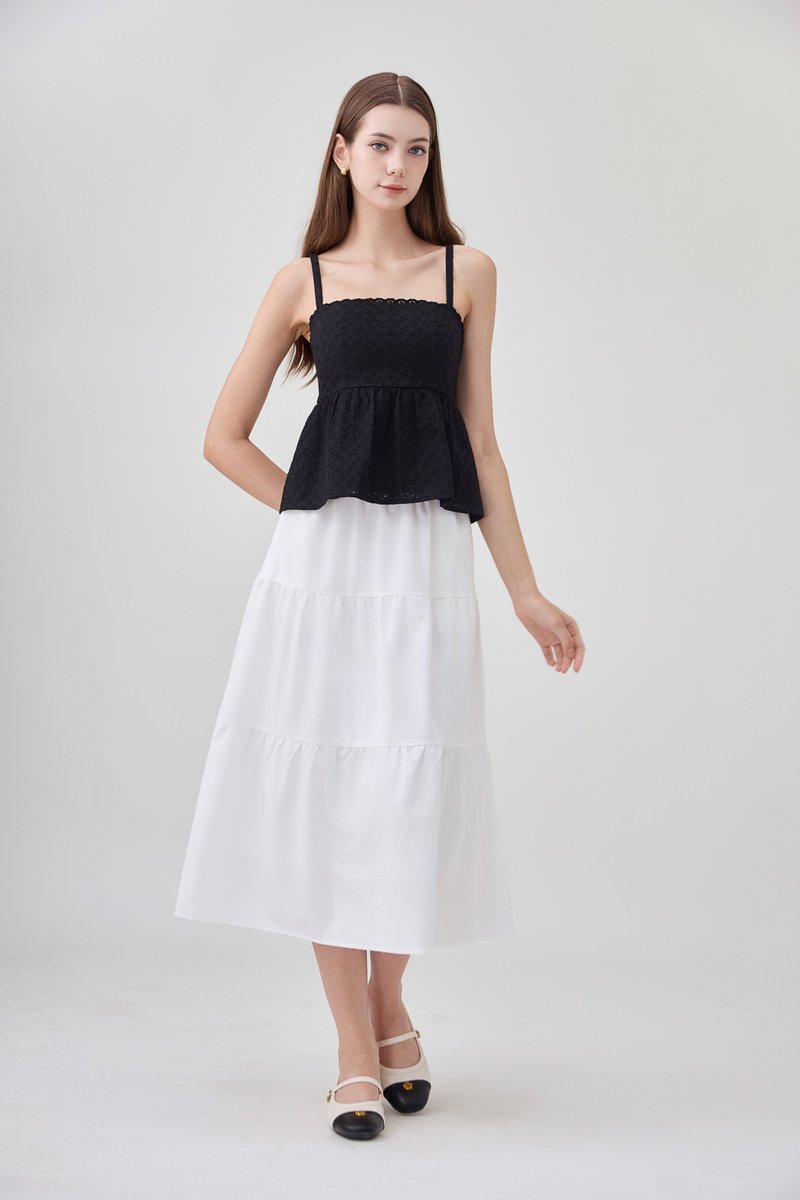 Kyla Eyelet Camisole Babydoll Top In Black