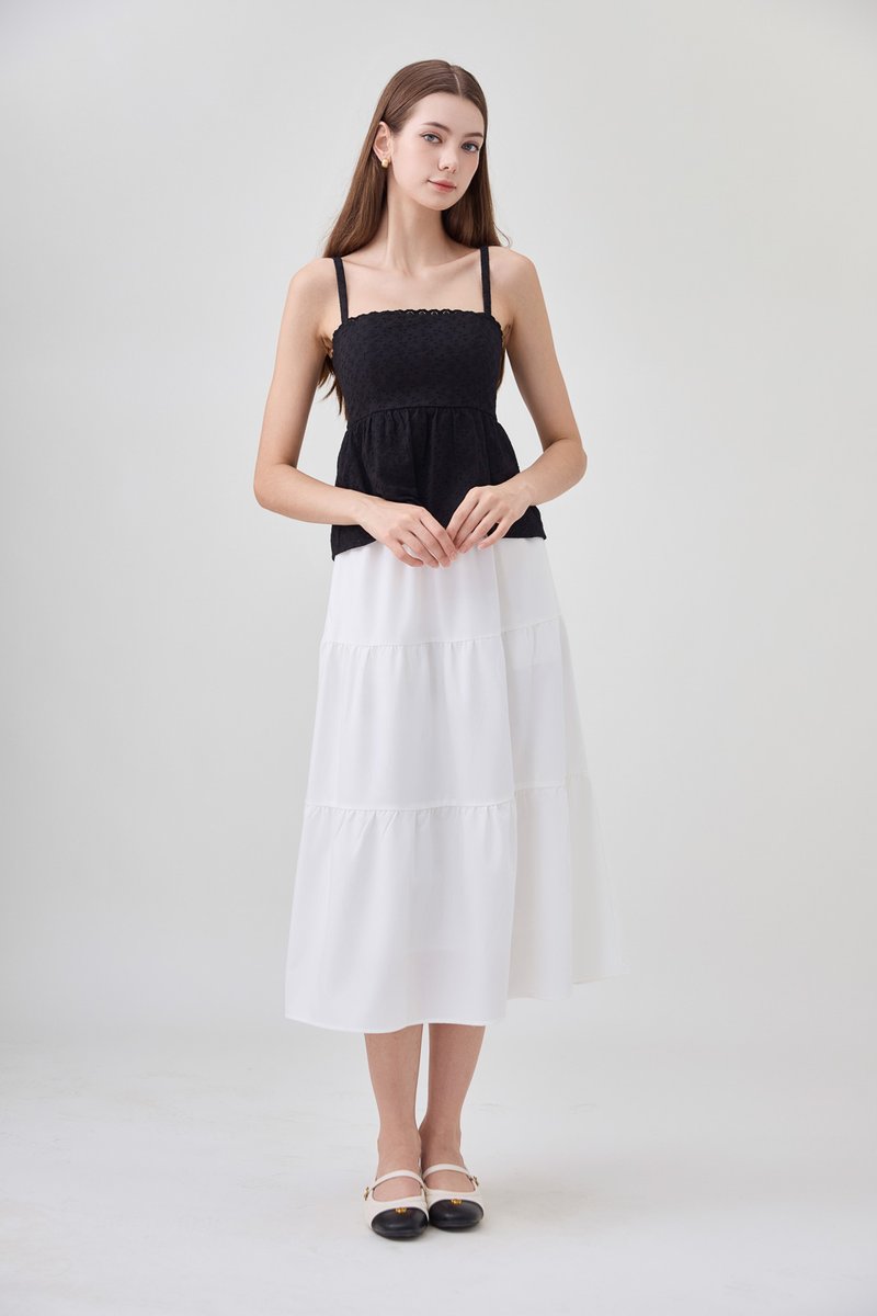 Kyla Eyelet Camisole Babydoll Top In Black