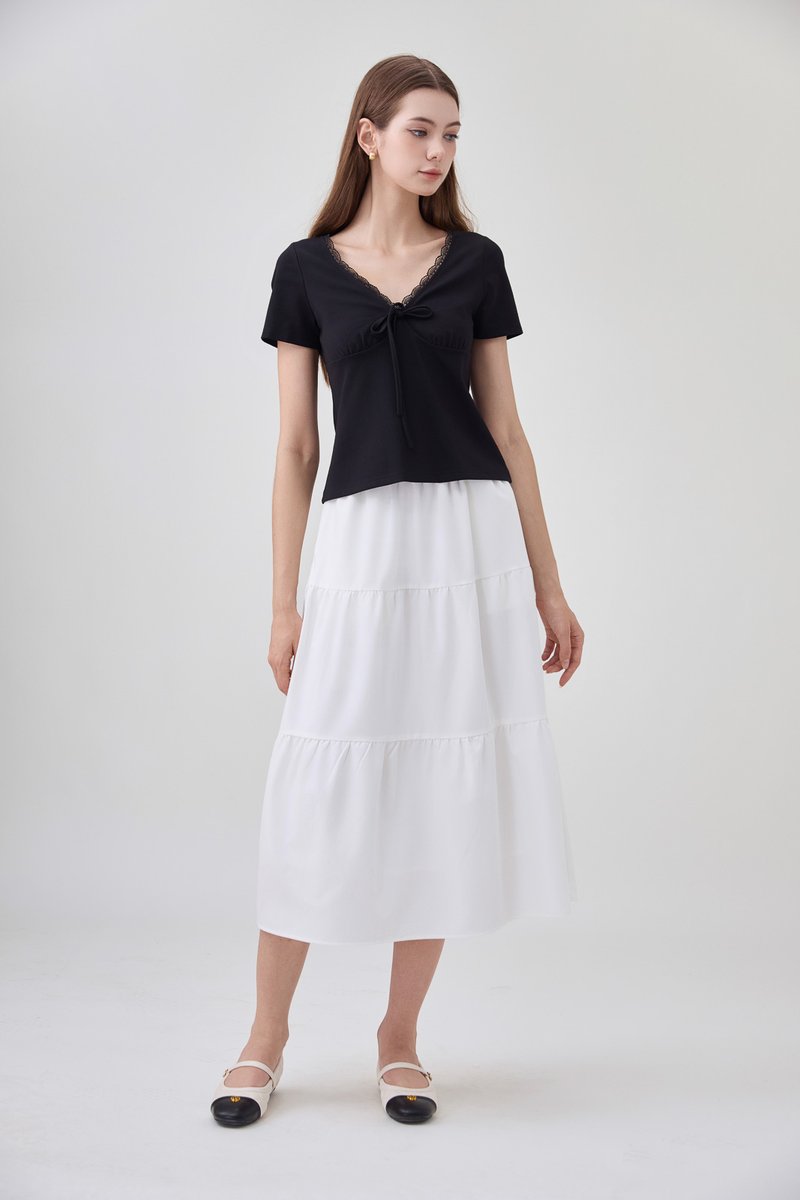 Ana Ribbon Lace Cotton Top In Black