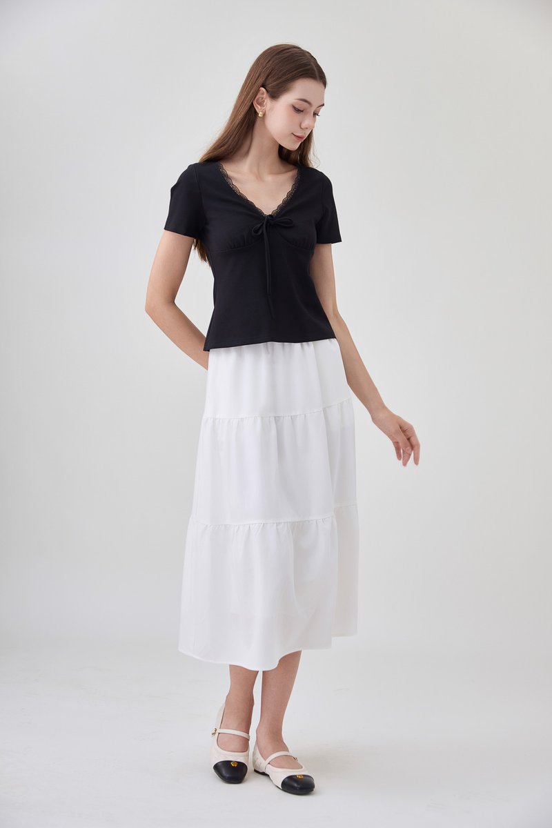 Ana Ribbon Lace Cotton Top In Black