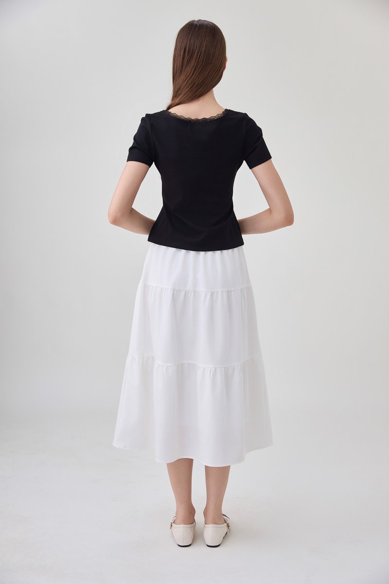 Ana Ribbon Lace Cotton Top In Black