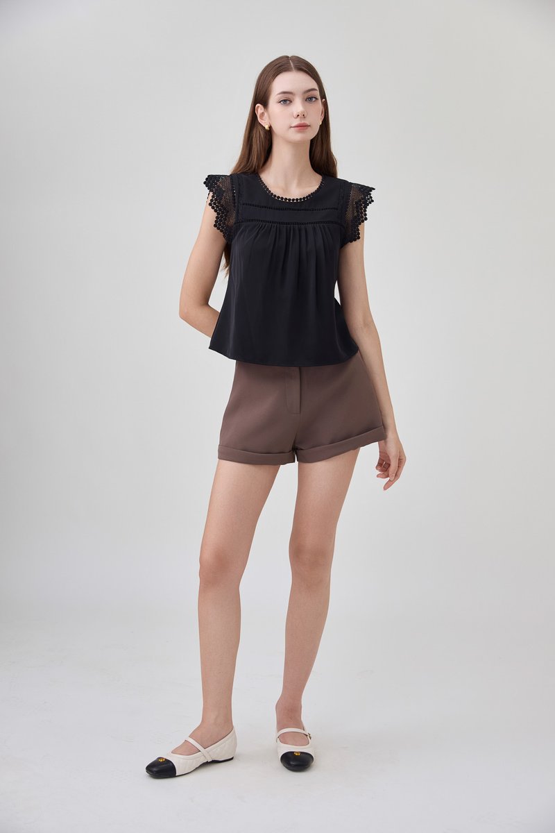 Araceli Crochet Lattice Top In Black