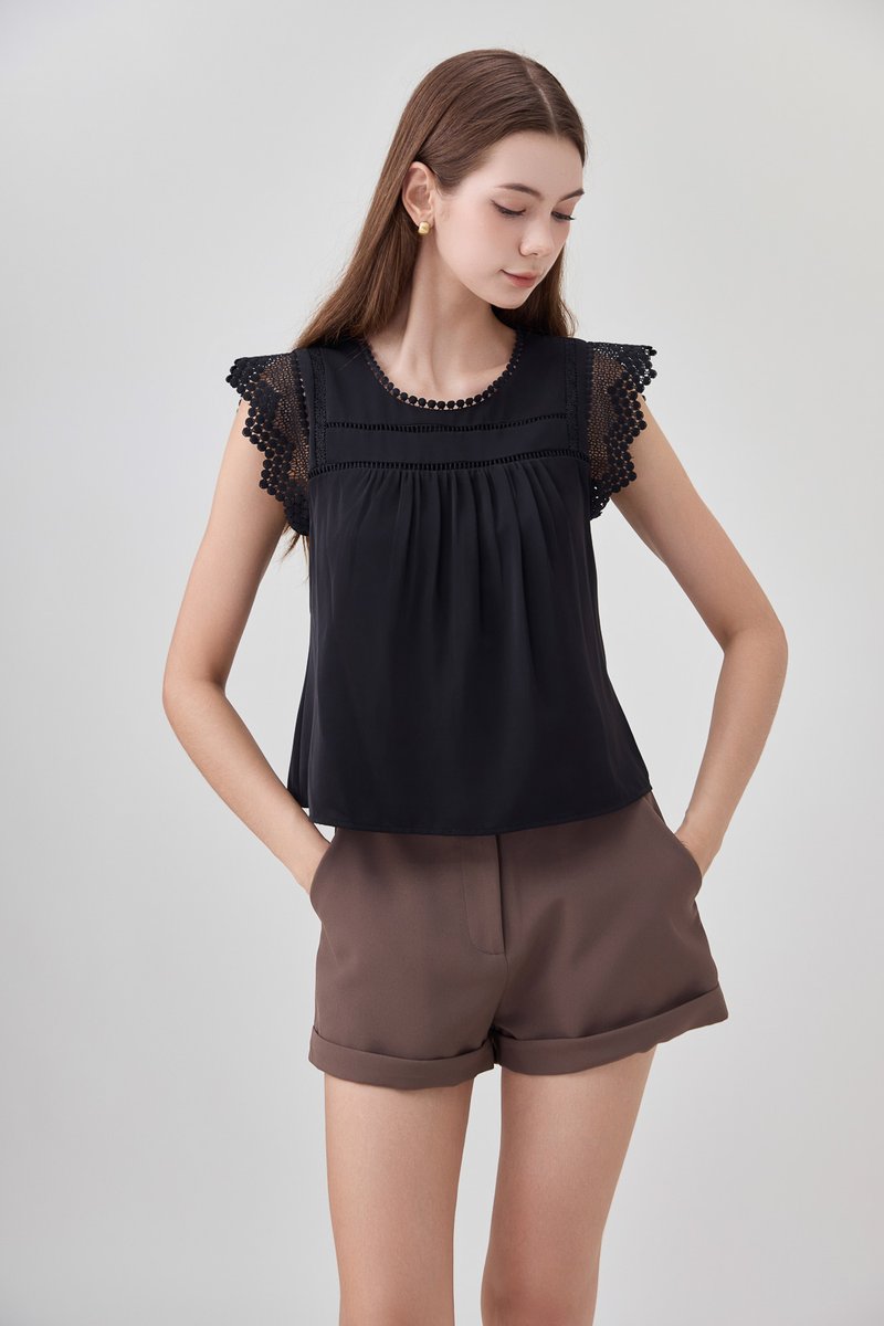 Araceli Crochet Lattice Top In Black