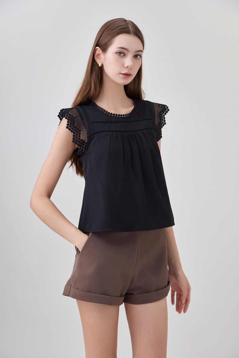 Araceli Crochet Lattice Top In Black